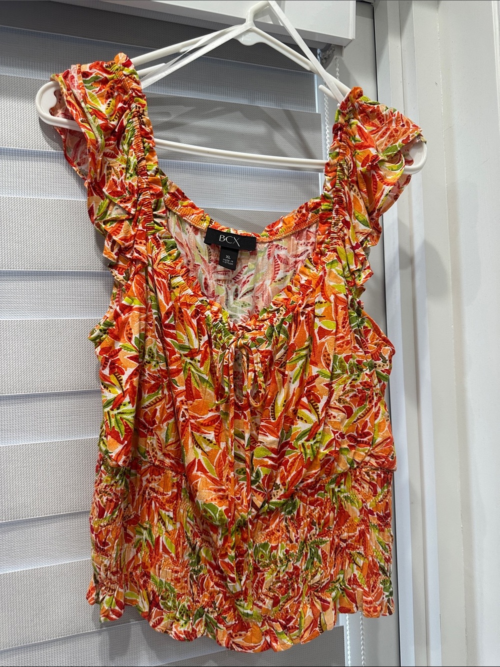 BCX Orange Floral Ruffle-Sleeve Camisole